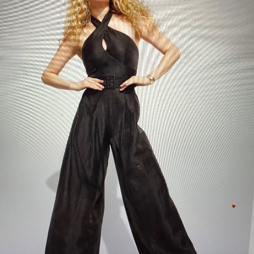 Elegant Belted Halter Black Jumpsuit